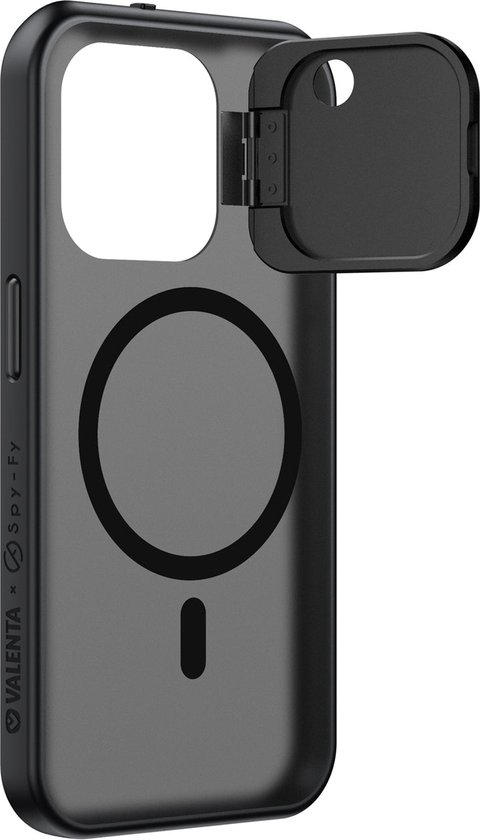 Valenta x Spy-Fy - Coque iPhone 15 Pro avec caches d'appareil photo à l'avant et à l'arrière | Protège votre vie privée et vos Caméras | Valenta Étui de confidentialité Smokey Zwart