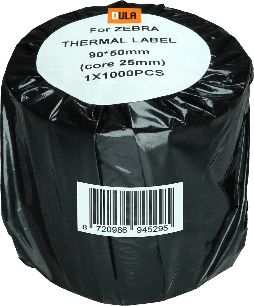 DULA Compatible Zebra Labels 90x50mm - 1000 etiketten per rol - kern 25mm - Wit - Permanent - 1 rol