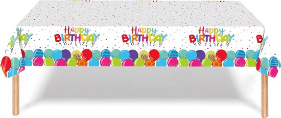 Foto: Tafelkleed verjaardag versiering tafelloper plastic tafelzeil happy birthday feest tafellaken xl formaat 137 274cm