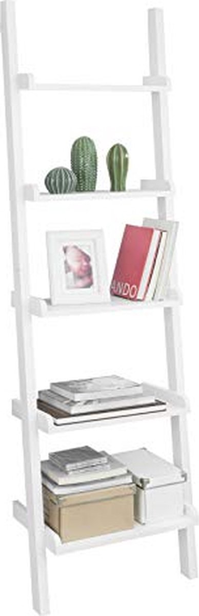Wit Modern 5-laags houten ladderplank-opbergrek Wandplank Boekenkast