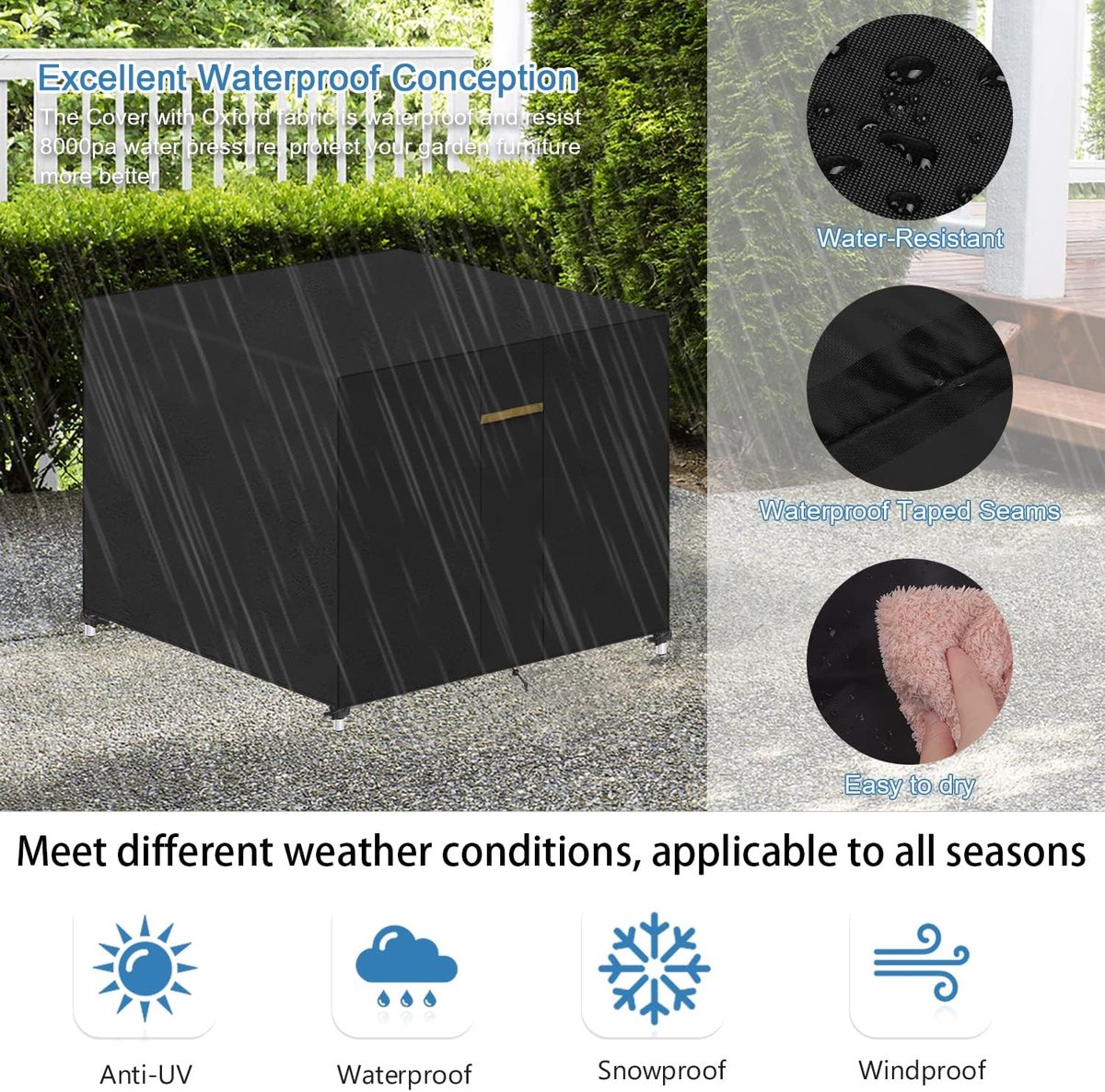 Housse Protection Meubles Jardin Enzeno - 150x90x74cm - Oxford 420D Imperméable - Noir