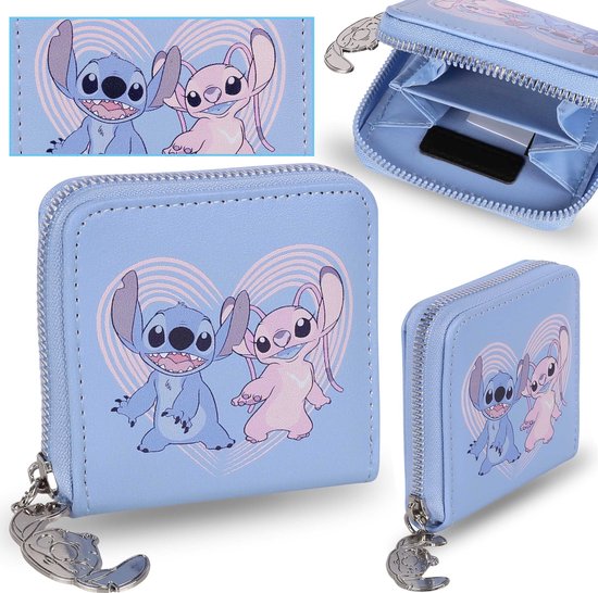 Disney Lilo & Stitch Bleu, Petit Portefeuille avec Fermeture Éclair 9x9 cm