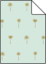 Proefstaal ESTAhome behang palmbomen mintgroen en goud - 139159 - 26,5 x 21 cm