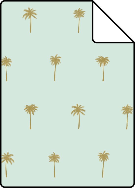 Proefstaal ESTAhome behang palmbomen mintgroen en goud - 139159 - 26,5 x 21 cm