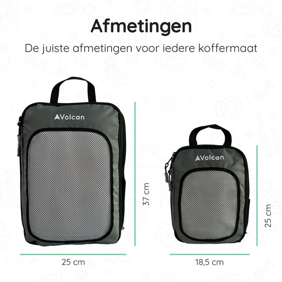 Volcan Compression Cubes d'emballage - Set organisateur de valise - Set de 4 - Avec fermeture éclair de compression - Pour sac à dos et valise - Vert botanique