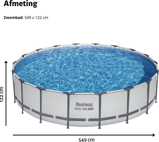 Piscine Bestway Ronde Steel Pro MAX - 549 x 122 cm - Grijs - Pompe Incluse - Ladder - Forfait Entretien Couverture - Filtre - Carrelages de sol