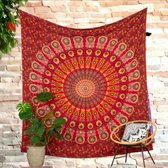 Groot wandkleed - Mandala - 200X210 - oranje/rood - muur decoratie - wanddoek - Duurzaam katoen