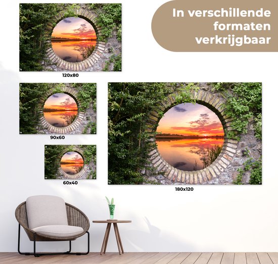 Affiche de jardin - Lac - Vue à travers - Soleil - Water - Toile de clôture - 60x40 cm - Peinture de jardin - Toile de jardin