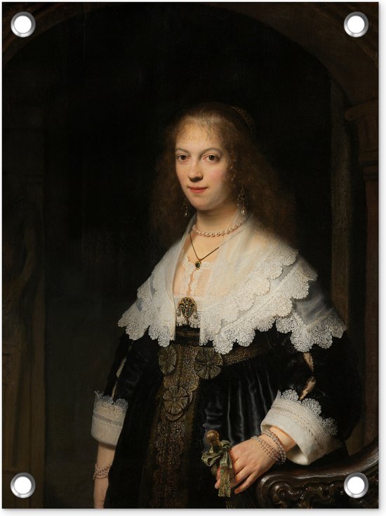 Tuin decoratie Portret van Maria Trip - Rembrandt van Rijn - 30x40 cm - Tuindoek - Buitenposter