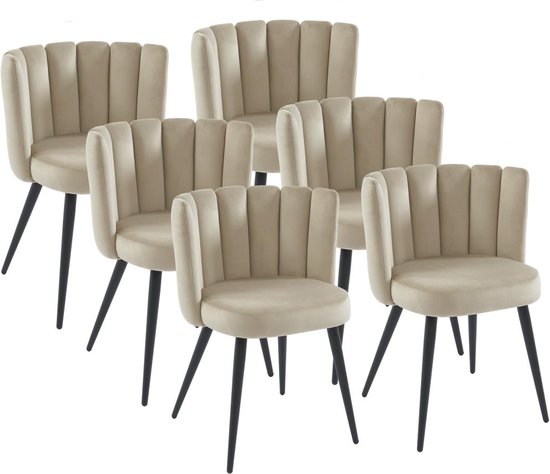 PASCAL MORABITO Set van 6 stoelen van velours en zwart metaal - Beige - PRANILA - van Pascal Morabito L 59 cm x H 78.5 cm x D 55 cm
