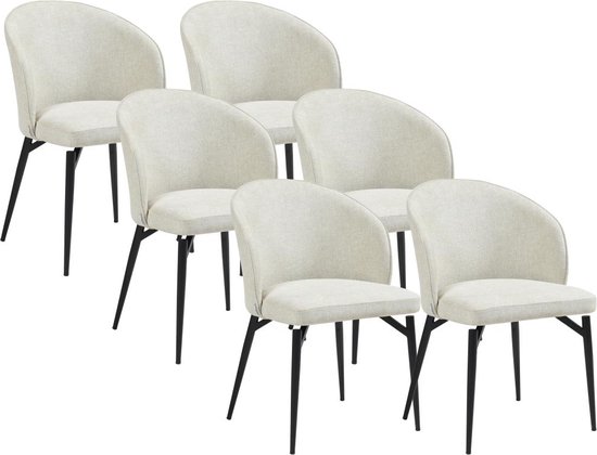 Set van 6 stoelen van stof en metaal - Crèmewit - GILONA van Pascal MORABITO - van Pascal Morabito L 54 cm x H 80.5 cm x D 56.5 cm