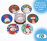 F4B 6-Delige Onderzetters Kerst (1) Diamond Painting | Ronde Steentjes | Met Houder | Onderleggers | Kerstmis | Kerstman | Sneeuwpop | Kinderen | Pakket Volwassenen en Kinderen