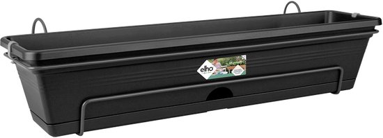 Elho Green Basics Balconnière Allin1 70 - Planteur pour Balcon & Extérieur - Ø 68.5 x H 16.5 cm - Living noir