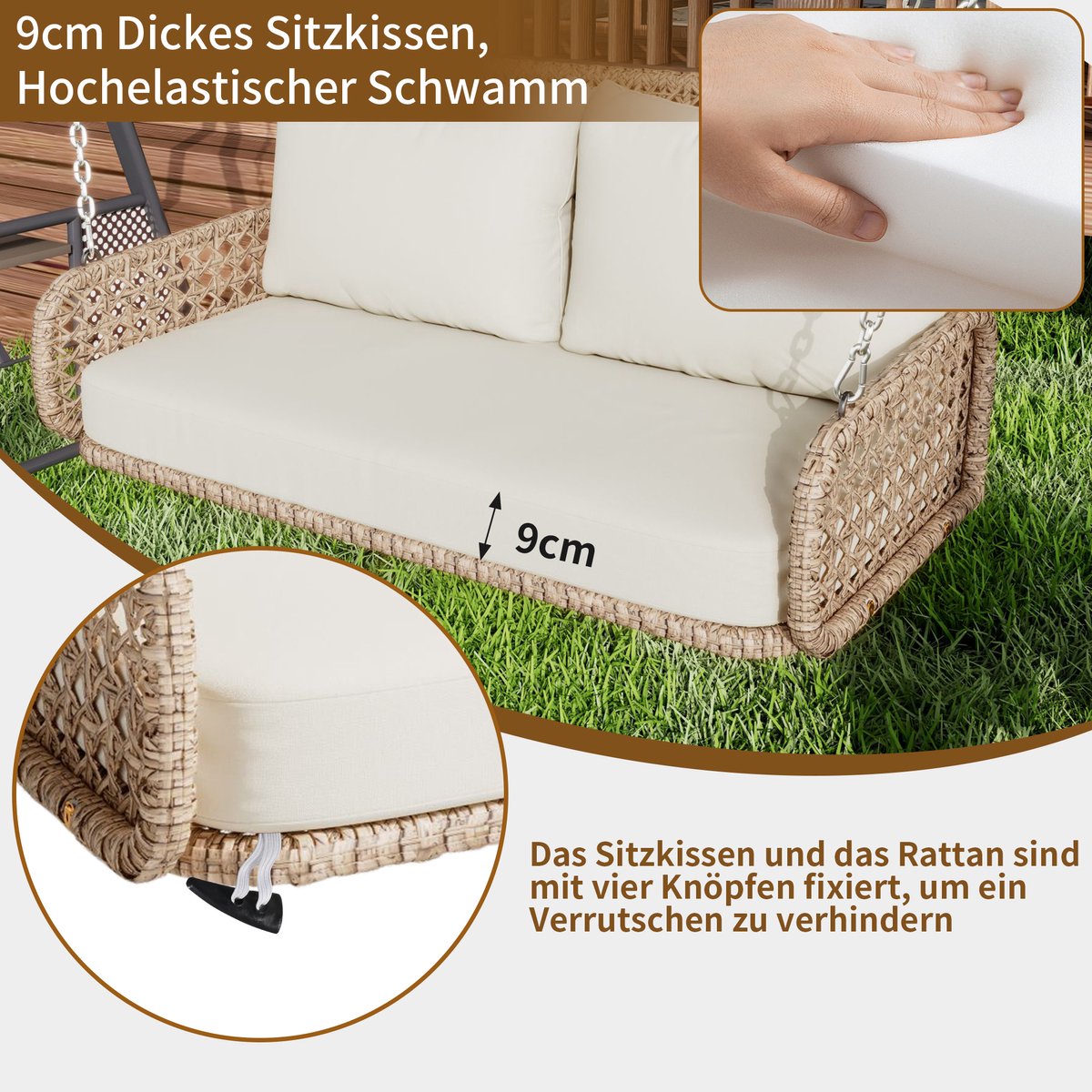 Outsunny rotan Hollywoodschommel,2-zits schommelbank,verstelbaar zonnedak,stevig stalen frame,140 x 110 x 151 cm,zwart