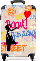 NoBoringSuitcases.com® - Handbagage koffer lichtgewicht - Reiskoffer trolley - Meisje met ballon voor graffiti art - Rolkoffer met wieltjes - Past binnen 55x40x20 en 55x35x25