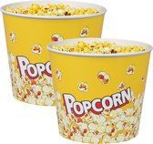 Urban Living Popcorn bak - 2x - geel print - kunststof - D14 - 2.2 liter - herbruikbaar