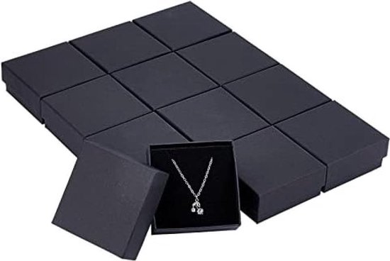 12 stuks kartonnen doos sieraden set doos zwarte doos ring doos voor ring, ketting opslag en display, 7x7x3.5cm