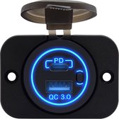 ProRide® 12V USB/USB C Stopcontact 2 Poorten Inbouw met Schakelaar - QC3.0 - USB Autolader, Boot en Camper - Complete set - Blauw