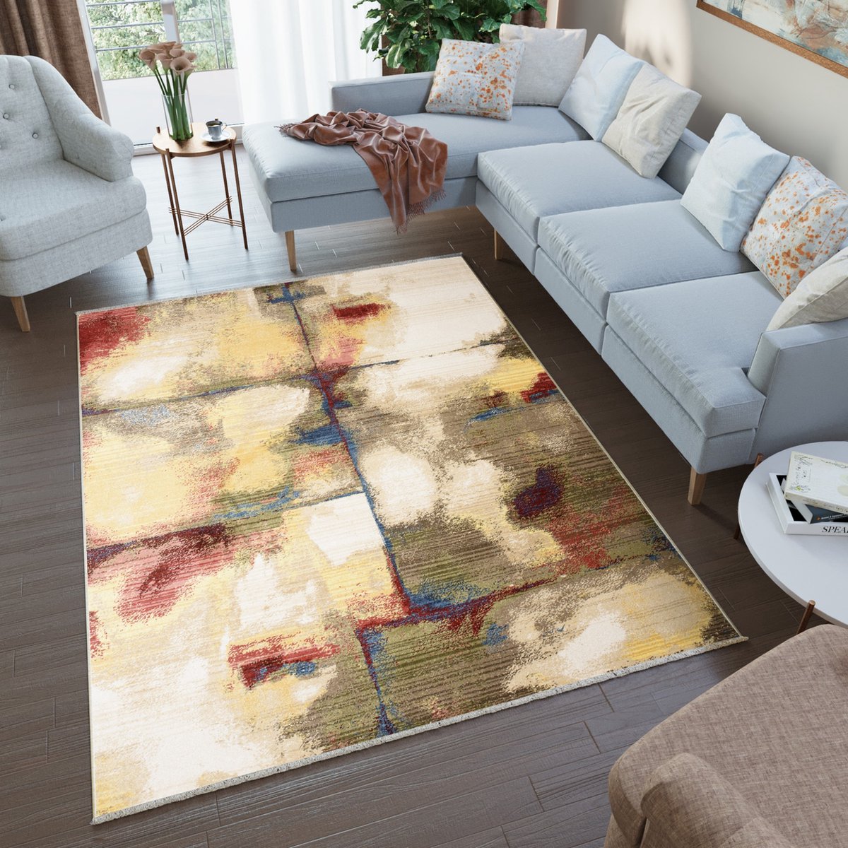 Tapiso Rivoli Vloerkleed Beige Abstract Woonkamer Tapijt Maat- 80x150