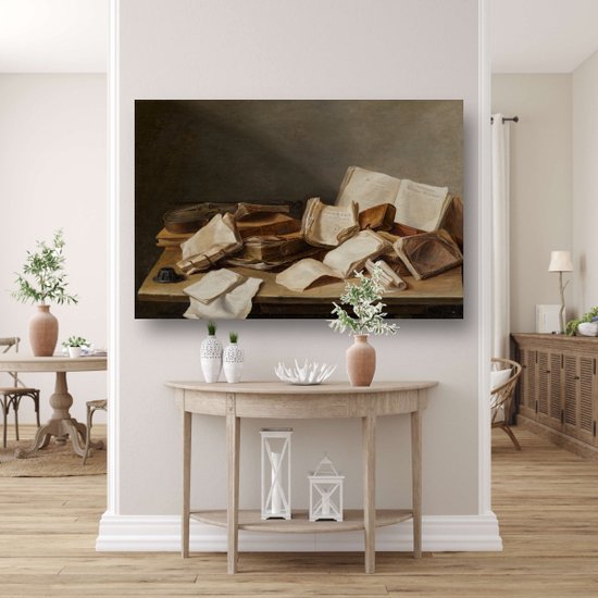 Nature morte avec des livres et un violon - Jan Davidsz. Portrait de Heem - Tableaux Boeken - Tableaux sur toile Maîtres anciens - Décoration murale chambre d'enfant - Toile - Art 90x60 cm