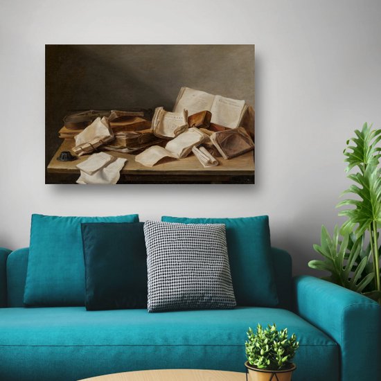 Nature morte avec des livres et un violon - Jan Davidsz. Portrait de Heem - Tableaux Boeken - Tableaux sur toile Maîtres anciens - Décoration murale chambre d'enfant - Toile - Art 90x60 cm