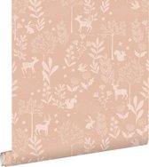 ESTAhome behang bos met bosdieren terracotta roze - 0.53 x 10.05 m - 139758