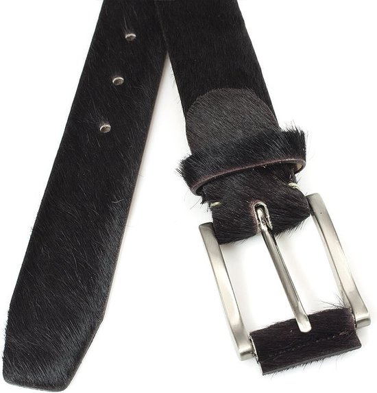JV Belts Donkerbruine hair-on riem unisex - heren en dames riem - 3.5 cm breed - Donker Bruin - Echt Pony Skin - Taille: 110cm - Totale lengte riem: 125cm