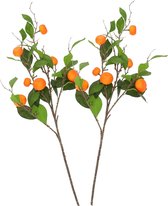 DK Design Kunstbloem citrusfruit tak mandarijn/clementine - 2x - 90 cm - oranje - losse steel - Kunst zijdebloemen