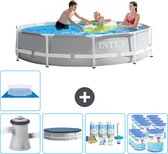 Piscine Intex Round Prism Frame - 305 x 76 cm - Grijs - Avec couvercle de pompe - Kit d'entretien - Filtres - Tapis de sol