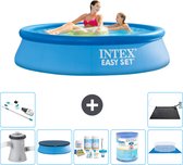 Intex Rond Opblaasbaar Easy Set Zwembad - 244 x 61 cm - Blauw - Inclusief Pomp Afdekzeil - Onderhoudspakket - Filter - Grondzeil - Stofzuiger - Solar Mat
