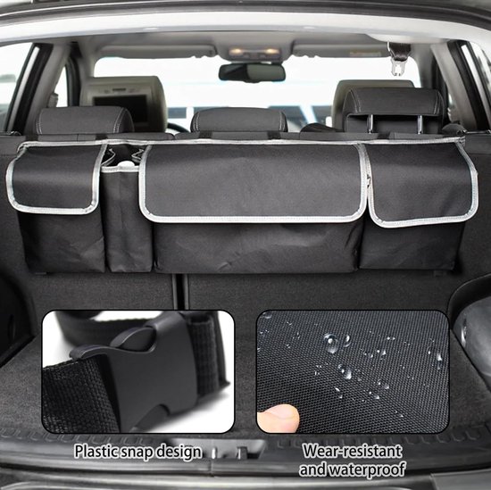 FAELNK Kofferbakopslag van Oxford-stof, organizer met 4 zakken en 3 verstelbare riemen, multifunctioneel, voor SUV, 90 x 25 cm (A