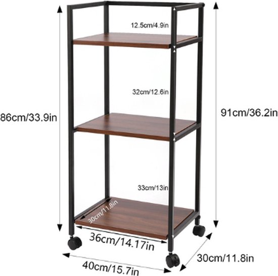 PUNCIA 3-Tier Printer Table, Height Adjustable, with Wheels, Mobile Print Trolley Made of Wood and Metal for Paper Shredder Organiser Storage Rack White for Study Office Kitchen