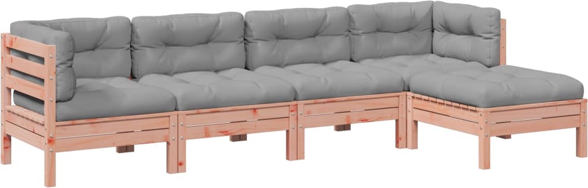 vidaXL 5-delige - Loungeset - met - kussens - massief - douglas - vurenhout grijs
