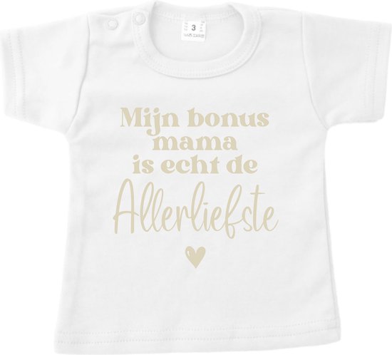 Shirt kind - Moederdag - Mijn bonus Mama is echt de allerliefste - Maat 98