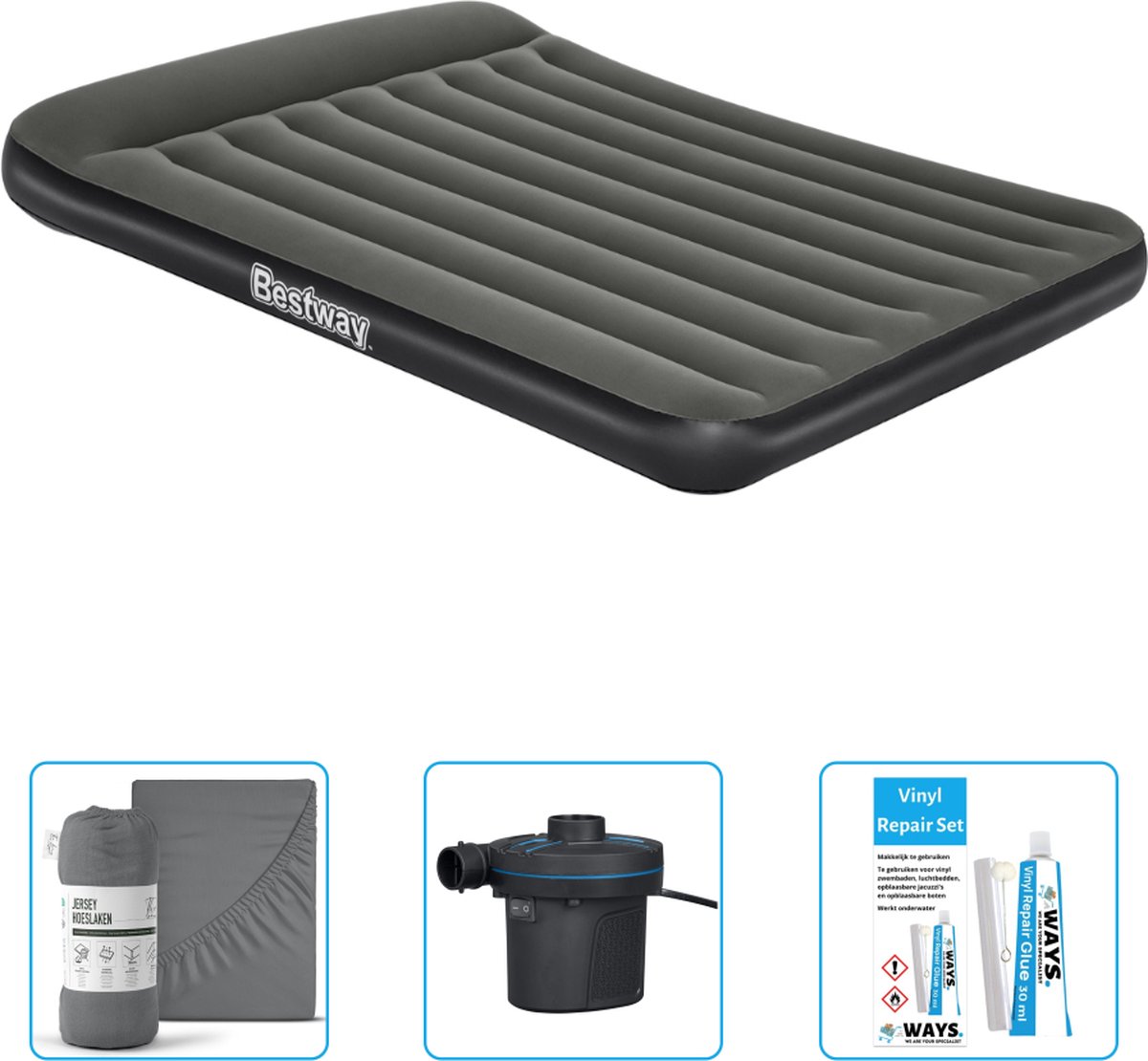 Bestway luchtbed - 2-Persoons - 152 x 203 x 30 cm - Groen - Inclusief Hoeslaken - Pomp en Reparatieset