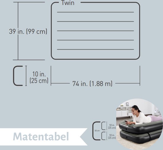 Matelas pneumatique Bestway - 3 en 1 - 1 personne - 2 personnes - 99 x 188 x 25 cm - Vert - Comprend Hoeslaken - Pompe et kit de réparation