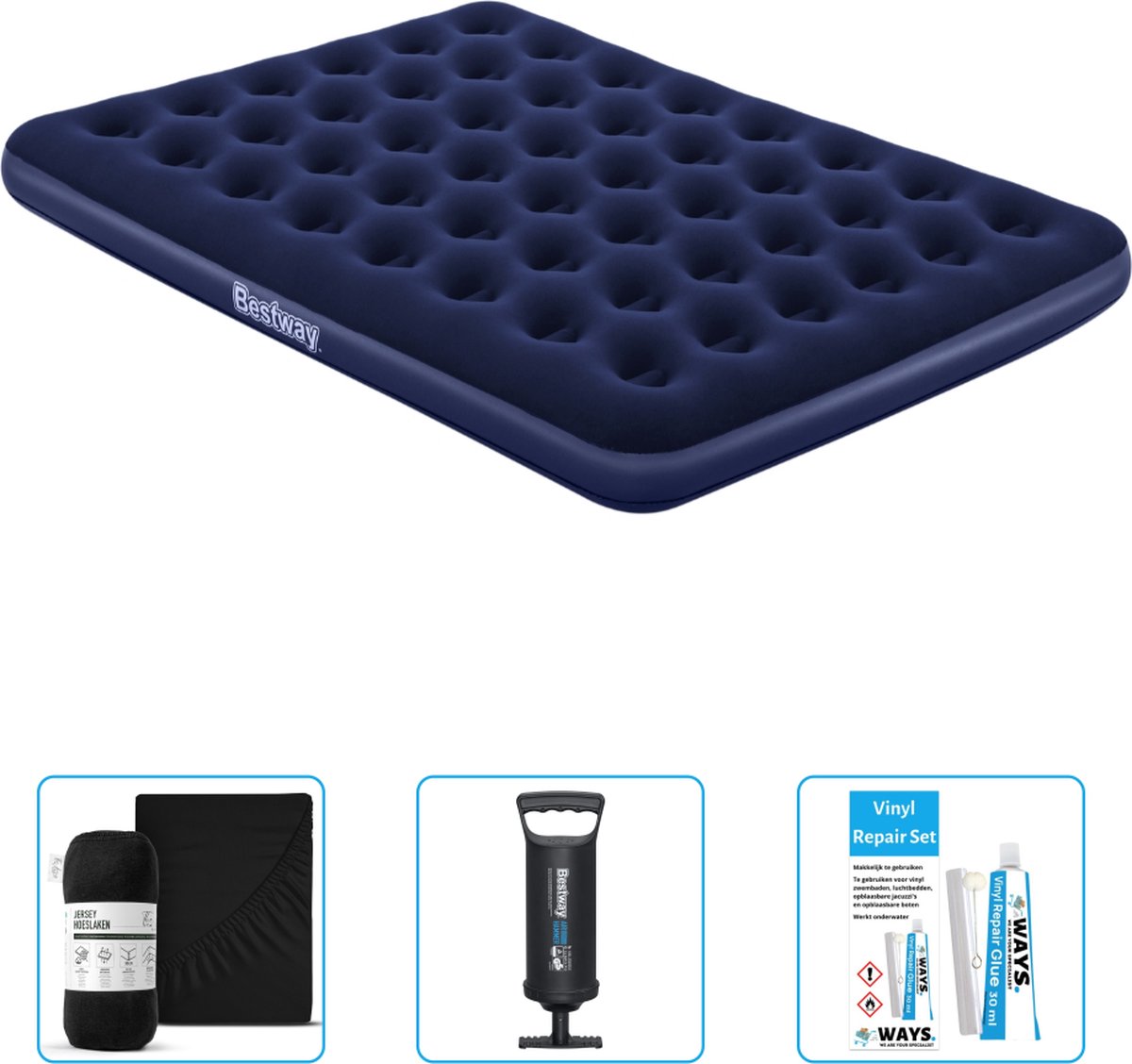 Bestway luchtbed - 2-Persoons - 152 x 203 x 22 cm - Blauw - Inclusief Hoeslaken - Pomp en Reparatieset