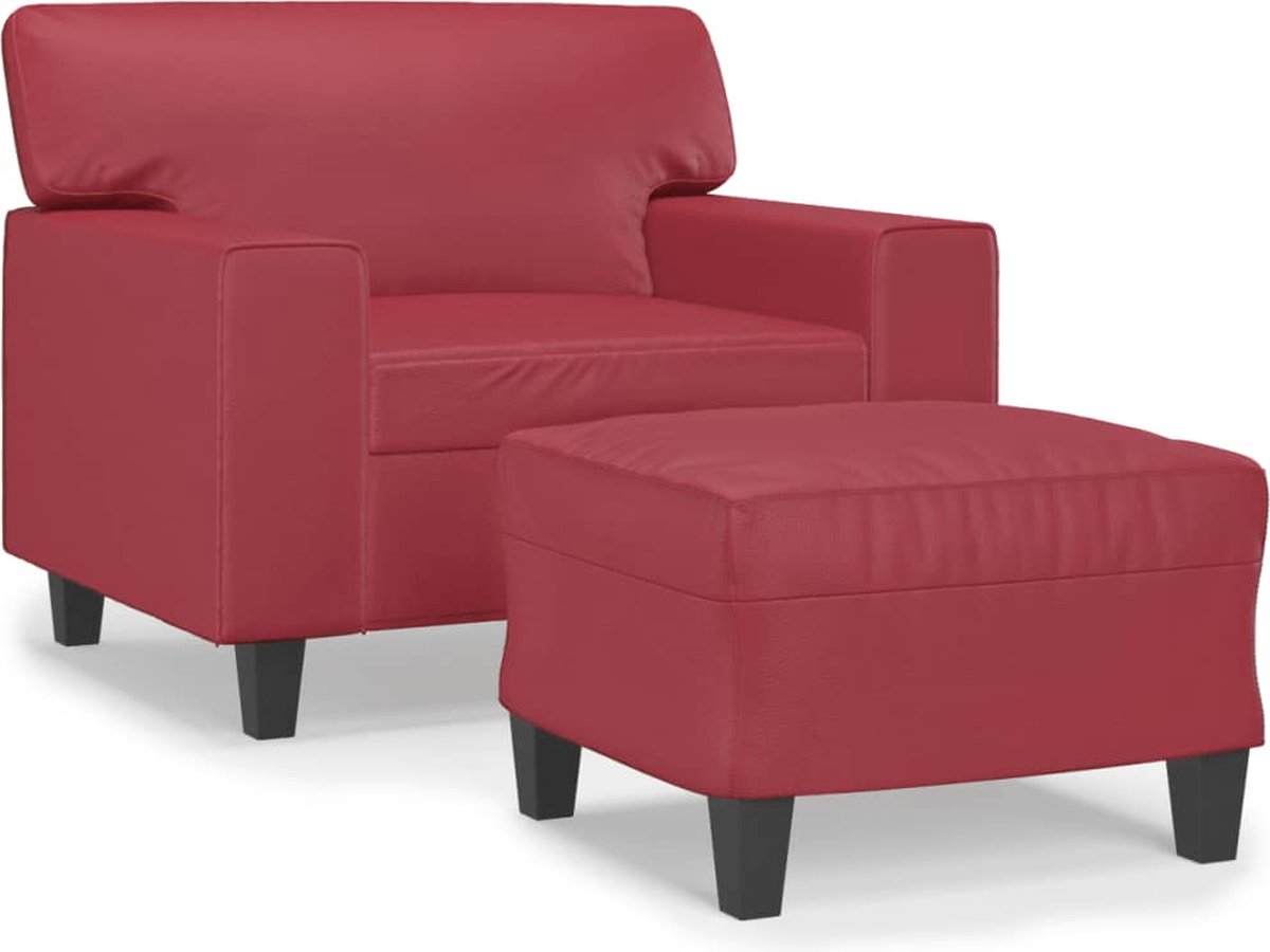 vidaXL Fauteuil - met - voetenbank - 60 - cm - kunstleer - wijnrood