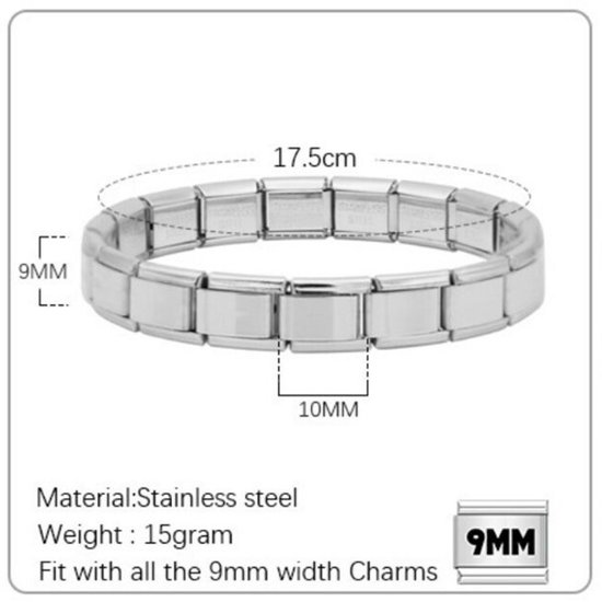 Quiges - Schakel - Bedel - 9mm - charms - Kleurrijk - Blauw - hart - Geschikt voor - Nomination- armband - Schakelarmband - italy bedels armband