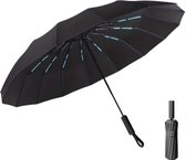 Grinisse Stormparaplu – Opbouwbaar Met Beschermhoes – Automatisch In en Uitklapbaar – 16 Glasvezel Ribben – Zwart – Windproof tot 100 KM P/U
