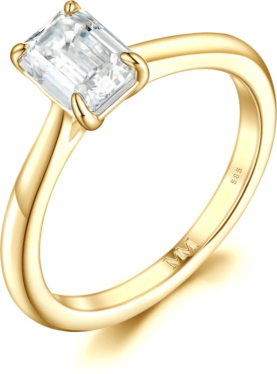 Elysium - Bague solitaire moissanite émeraude en or jaune 14 carats - 4,9 carats