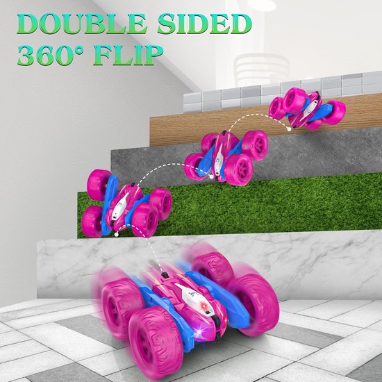 cosone Coche Teledirigido, Juguetes de Coche Teledirigido Niños con Faros 2.4GHZ, 4WD Off Road Stunt Car Doble Cara Rotación de 360°, Regalos para Mayores de 6 Años (Verde