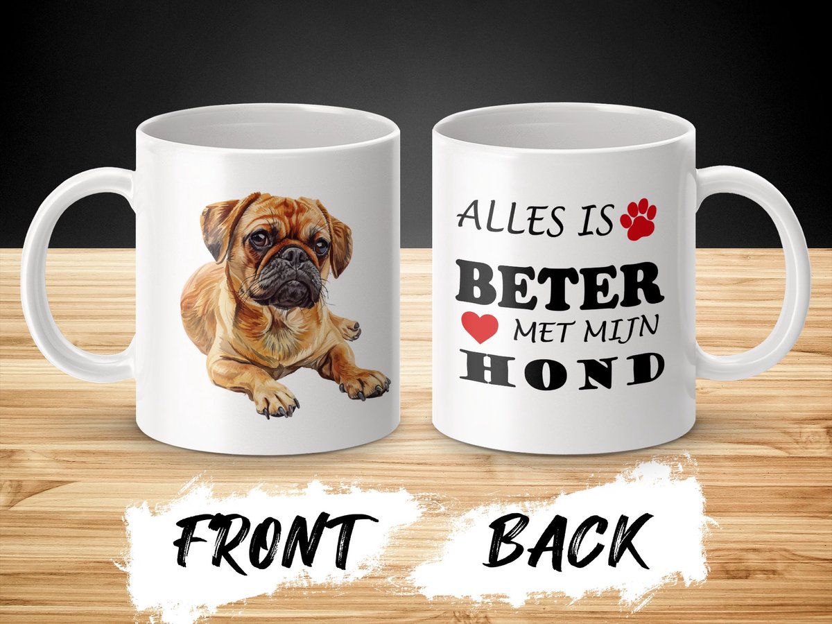 Mok Puggle Alles is beter met mijn hond - dog - doglover