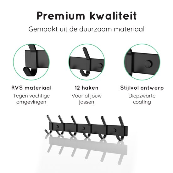 VOLCAN - Porte-Manteau Mural Industriel en Acier Inoxydable - Look Moderne - Tape 3M - Zwart