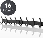 Volcan Wandkapstok - 16 Haken - RVS - Muur Kapstok Hangend - Industrieel - 3M Tape - Zwart