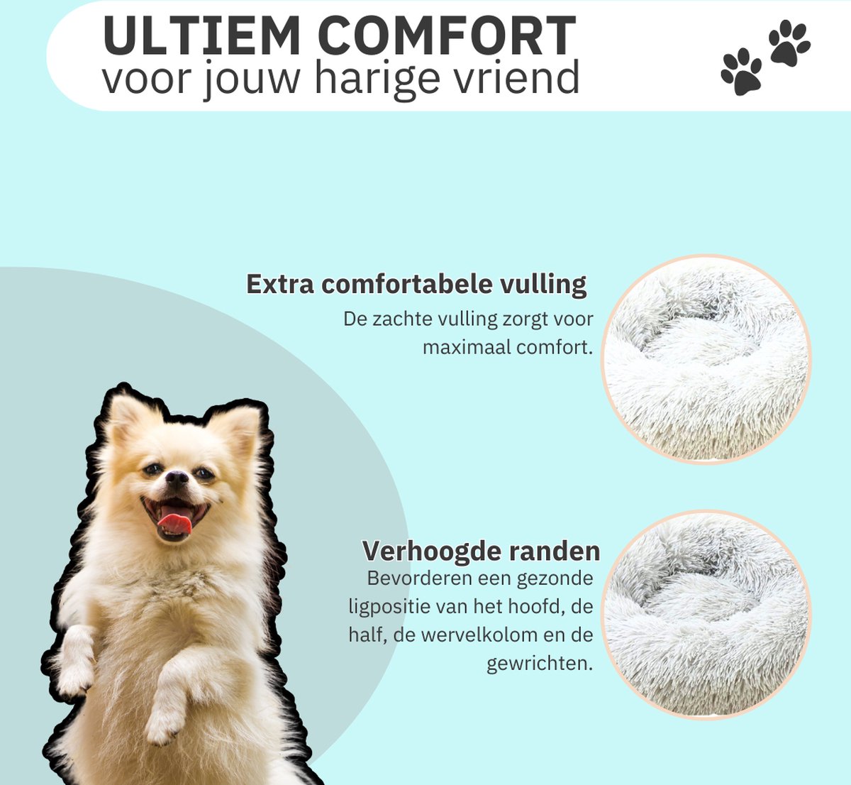 Donut Hondenmand - Kattenmand - Maat M - 60cm (ligvlak van 45cm) - Lichtgrijs - Fluffy en Wasbaar thumbnail 6