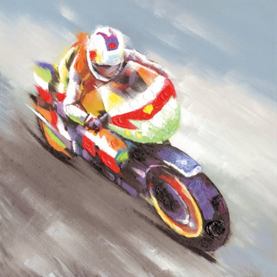 Allernieuwste.nl® Peinture sur toile Moto Racer Abstract Motorsport - Art sur votre mur - Graffiti moderne abstrait - couleur - 60 x 60 cm