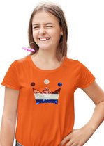 T-shirt kinderen Kroontje met magic sequence | Oranje Shirt | Koningsdag Kleding | Oranje | maat 152