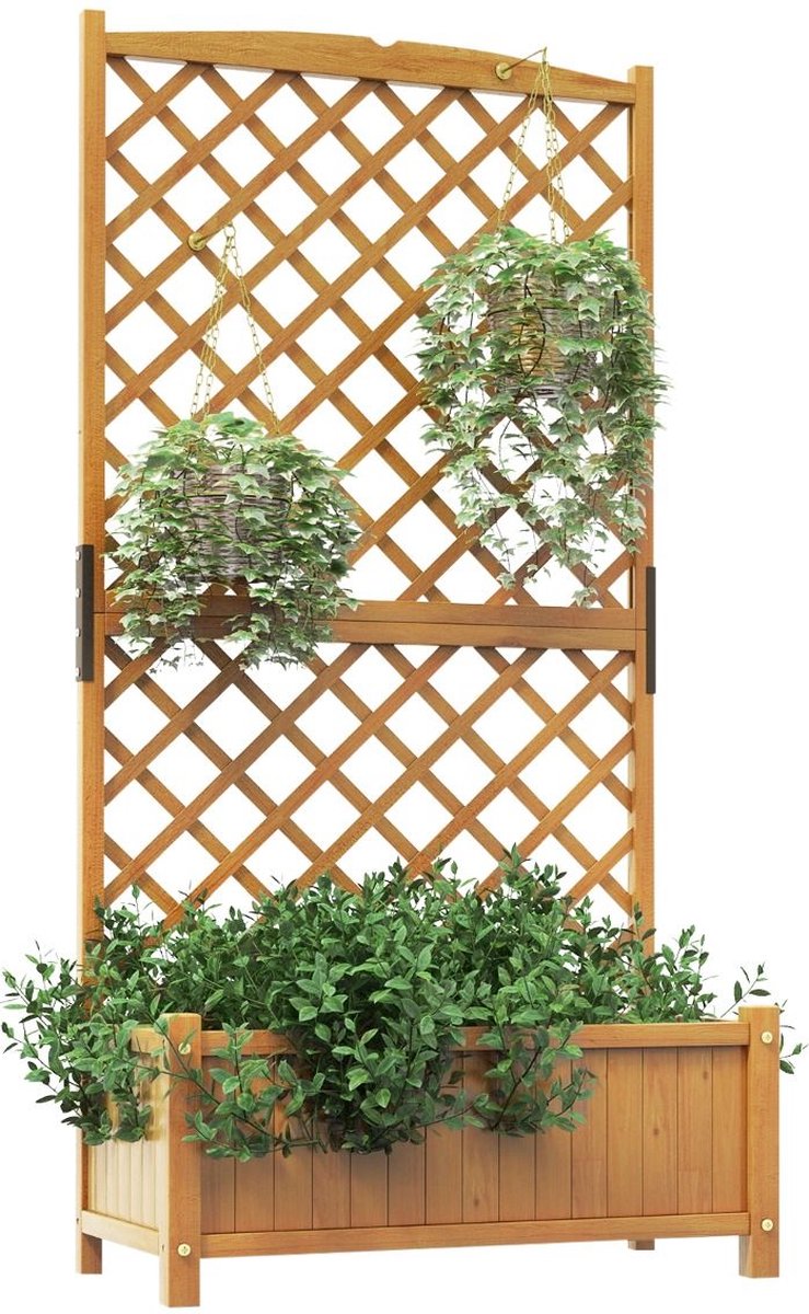 Plantenbak met klimrek - Bloembak - Weerbestendig - Met trellis - Buiten - Hout - Plantenrek - Rechthoekig - 71 Liter - Bruin