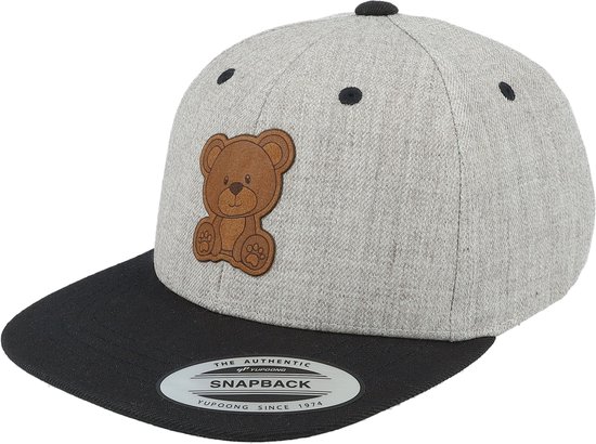 Hatstore- Kids Teddy Bear Engraved Patch Heather Grey/Black - Kiddo Cap Cap